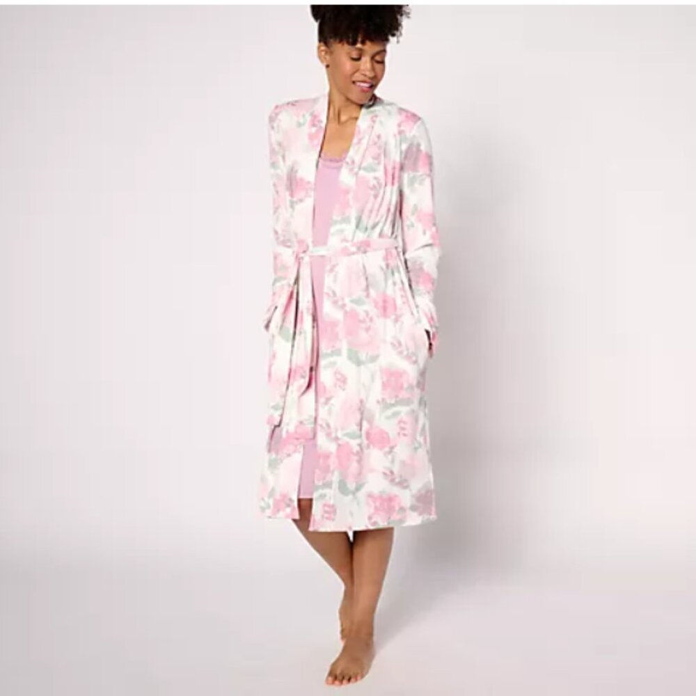 Berkshire Homewear Silky Smooth Bell Sleeve Elegant Robe White Floral M - NEW